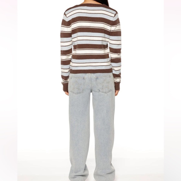 beginning boutique brown, blue, & white striped cardigan - Picture 6 of 10